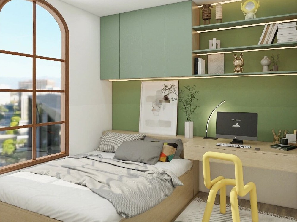 現代簡約，抹茶奶綠風榻榻米,全屋定制|臥室設計